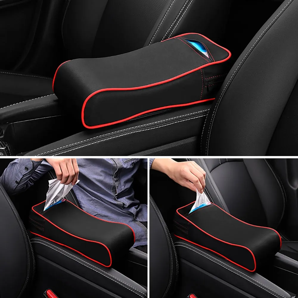 2-in-1 Car Armrest Pad Paper Tissue Holder Towel Box Central Arm