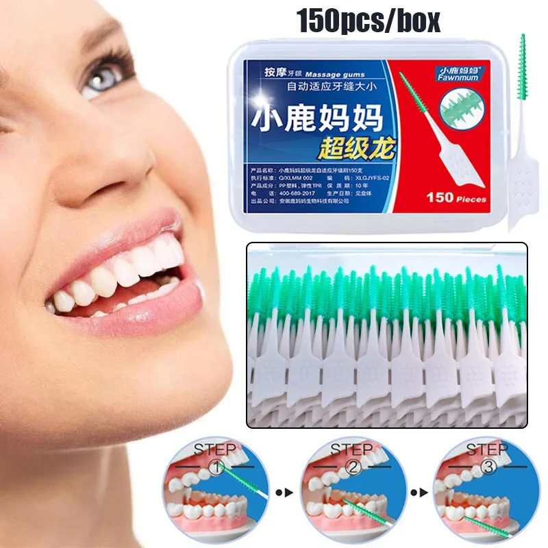 20/150Pcs Interdental Brush Soft Rubber Teeth Cleaning Tools Dental Cleaning Between Teeth Toothbrush Oral Hygiene Care Tool 0ral irrigator