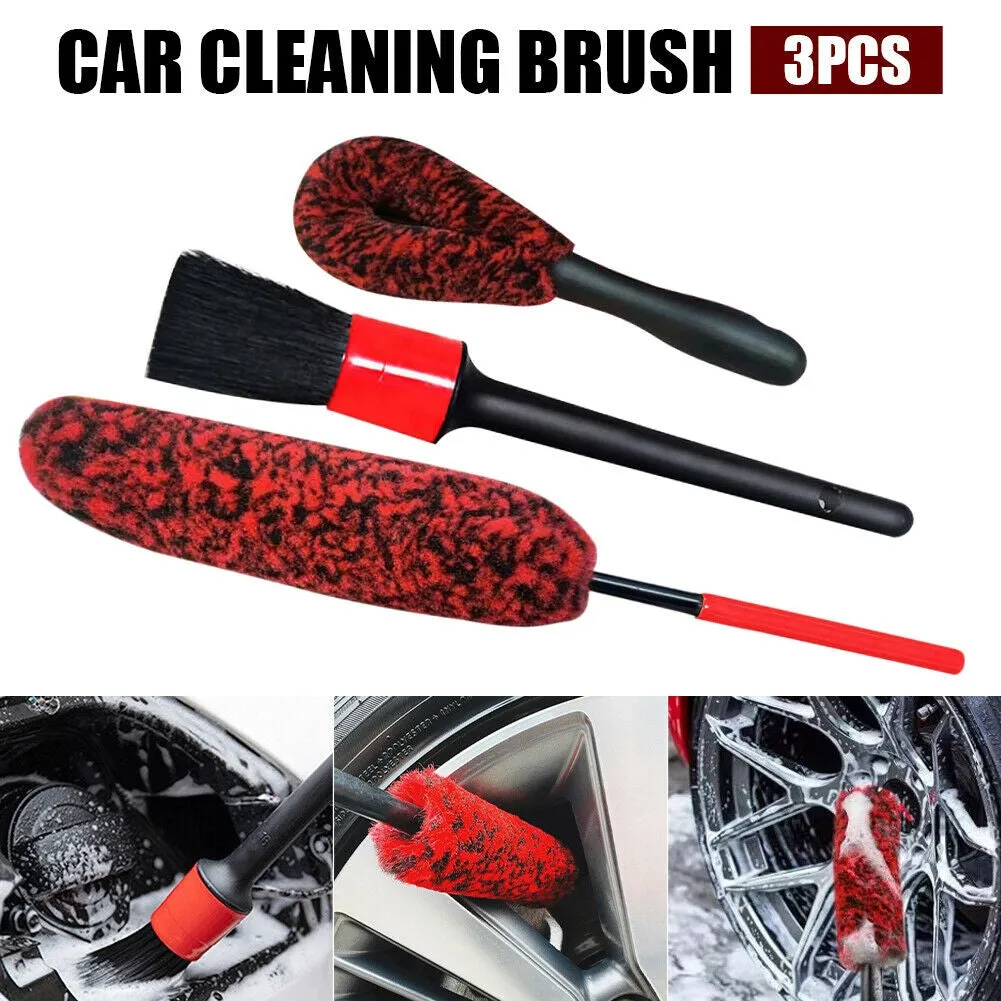 3 Pcs Car Wheel Cleaning Brush Kit Imitation Wool Tire Scrub