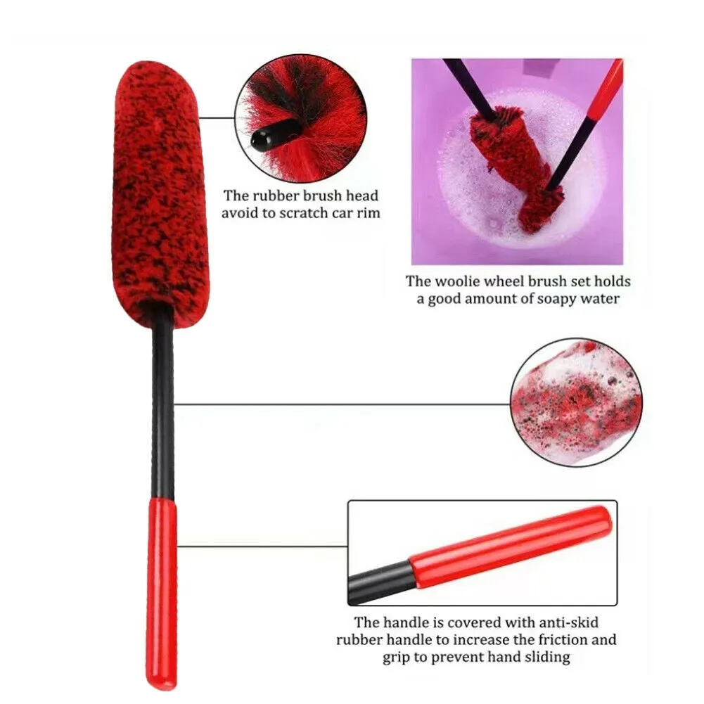 3 Pcs Car Wheel Cleaning Brush Kit Imitation Wool Tire Scrub