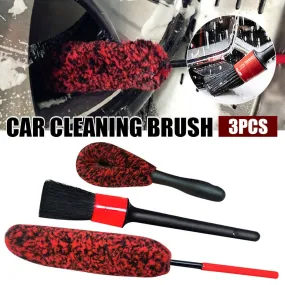 3 Pcs Car Wheel Cleaning Brush Kit Imitation Wool Tire Scrub