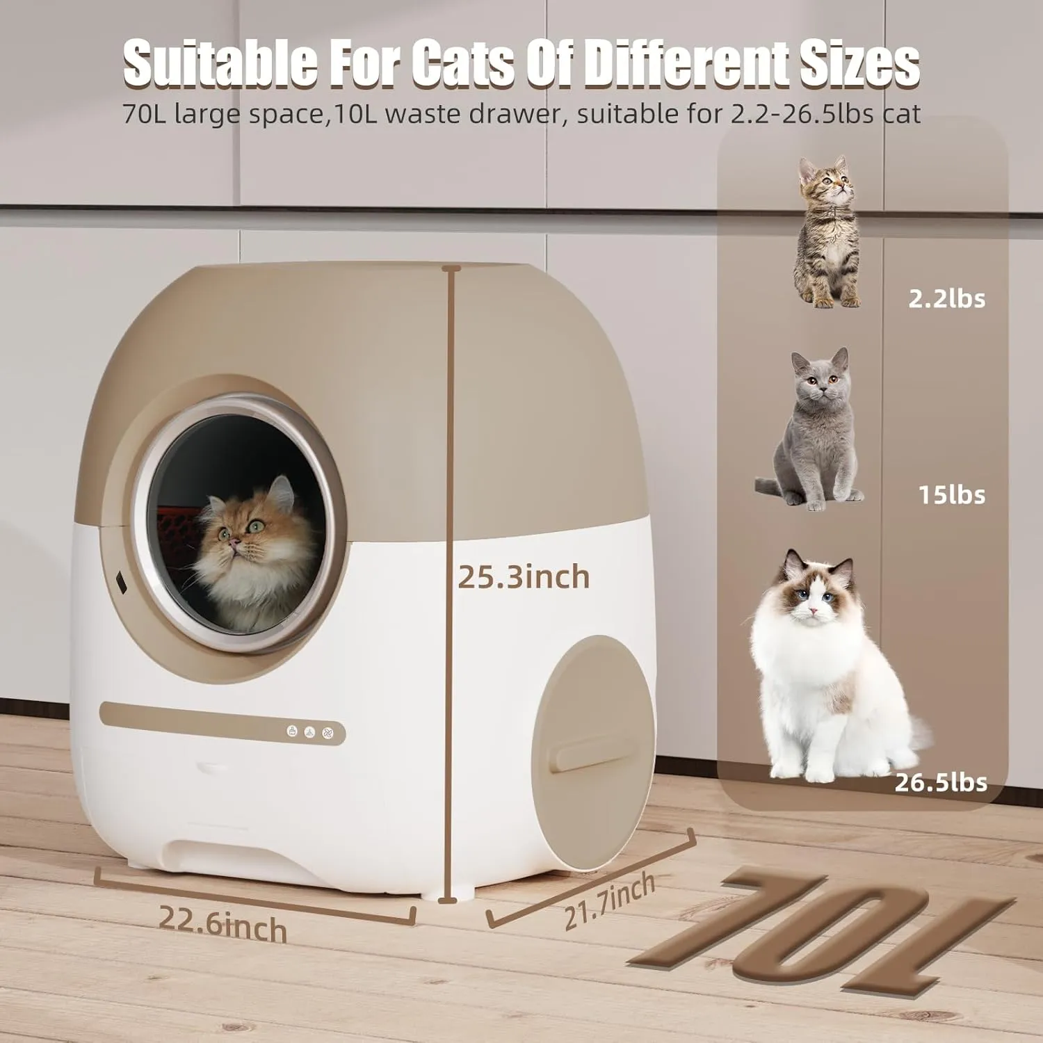 70L 10L Automatic Cat Litter Box Self Cleaning for Multi Cats, Support 5G/Anti-Pinch/Health Monitoring/Odor-Removal