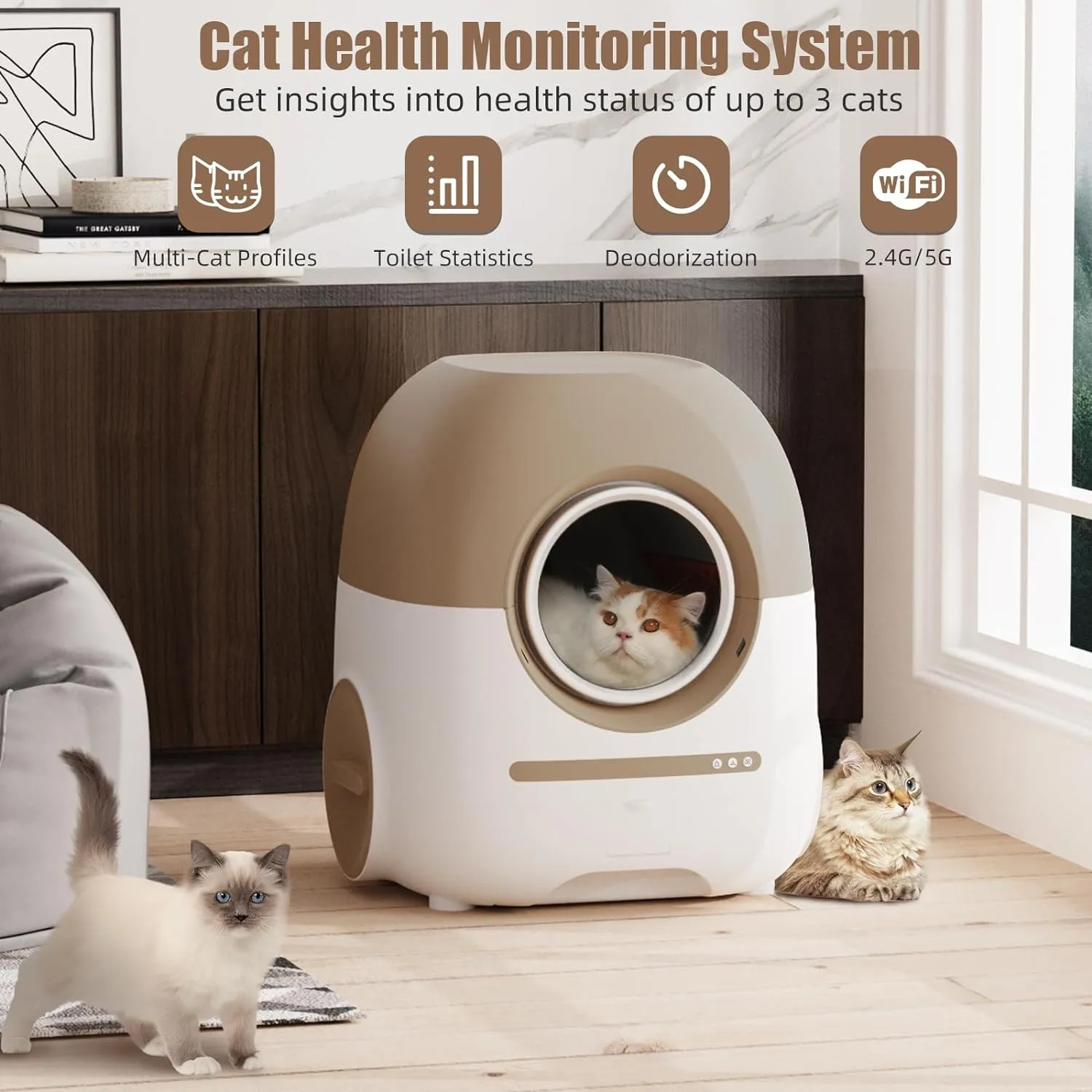 70L 10L Automatic Cat Litter Box Self Cleaning for Multi Cats, Support 5G/Anti-Pinch/Health Monitoring/Odor-Removal