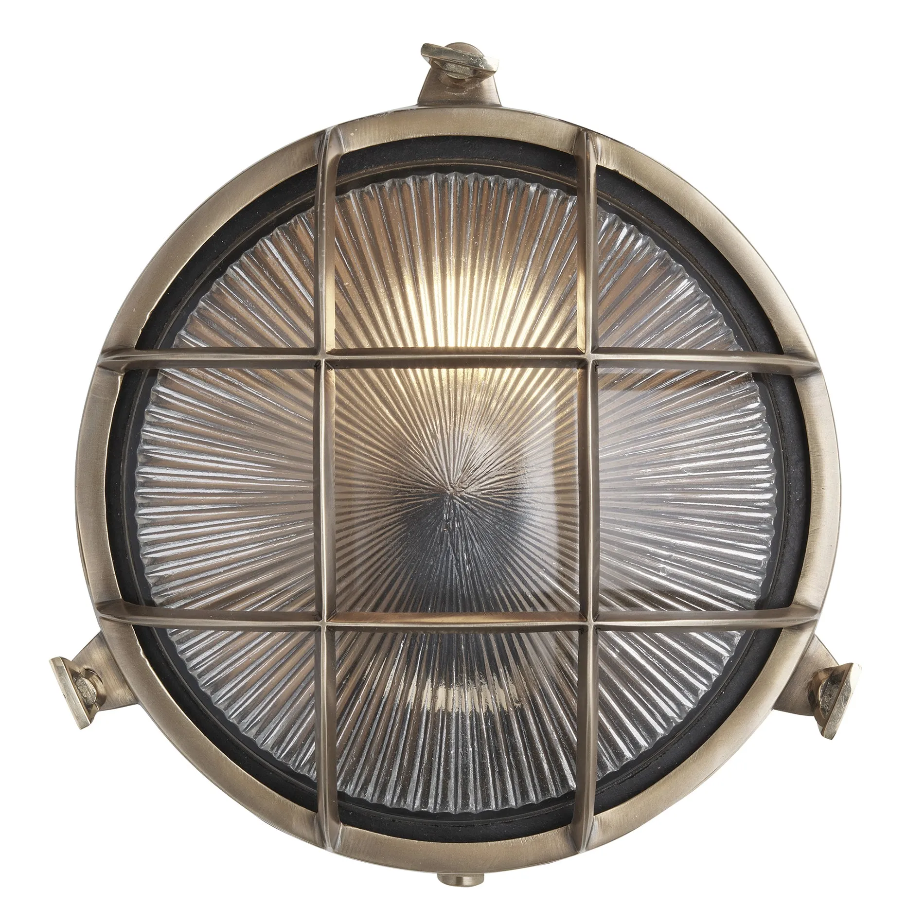 8 Inch Solid Brass Bulkhead Outdoor & Bathroom Round Wall Light with Versatile Side & Rear Wiring Options