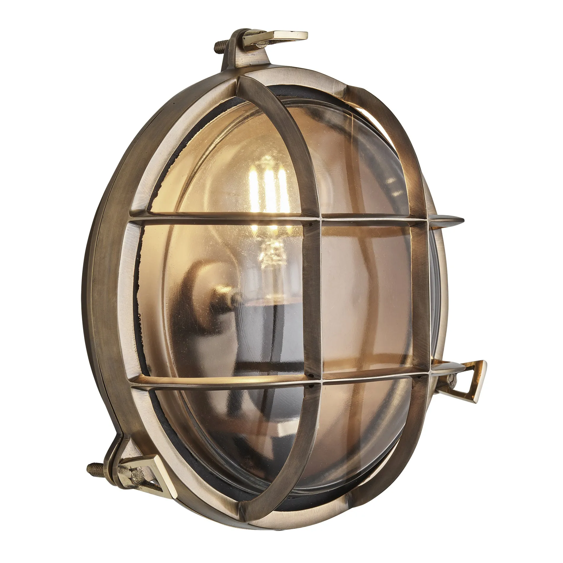 8 Inch Solid Brass Bulkhead Outdoor & Bathroom Round Wall Light with Versatile Side & Rear Wiring Options