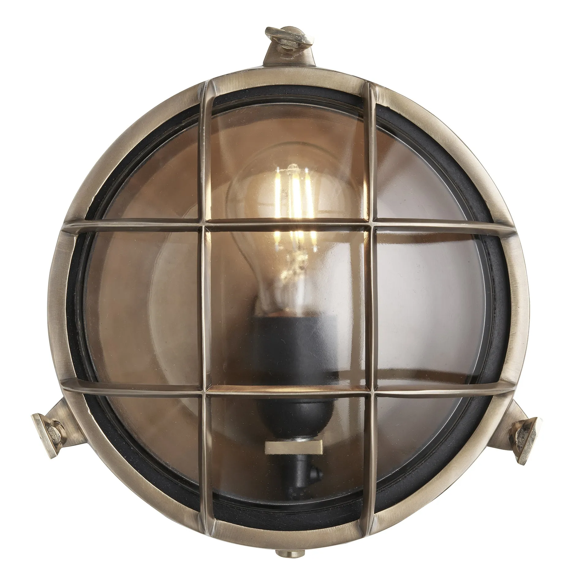 8 Inch Solid Brass Bulkhead Outdoor & Bathroom Round Wall Light with Versatile Side & Rear Wiring Options
