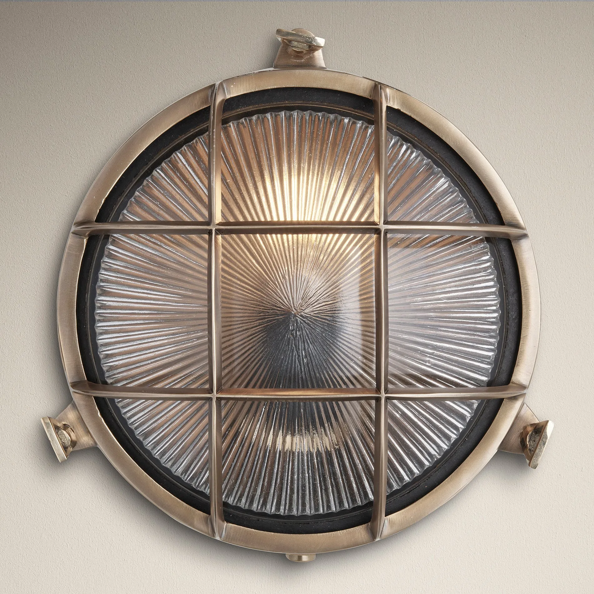 8 Inch Solid Brass Bulkhead Outdoor & Bathroom Round Wall Light with Versatile Side & Rear Wiring Options