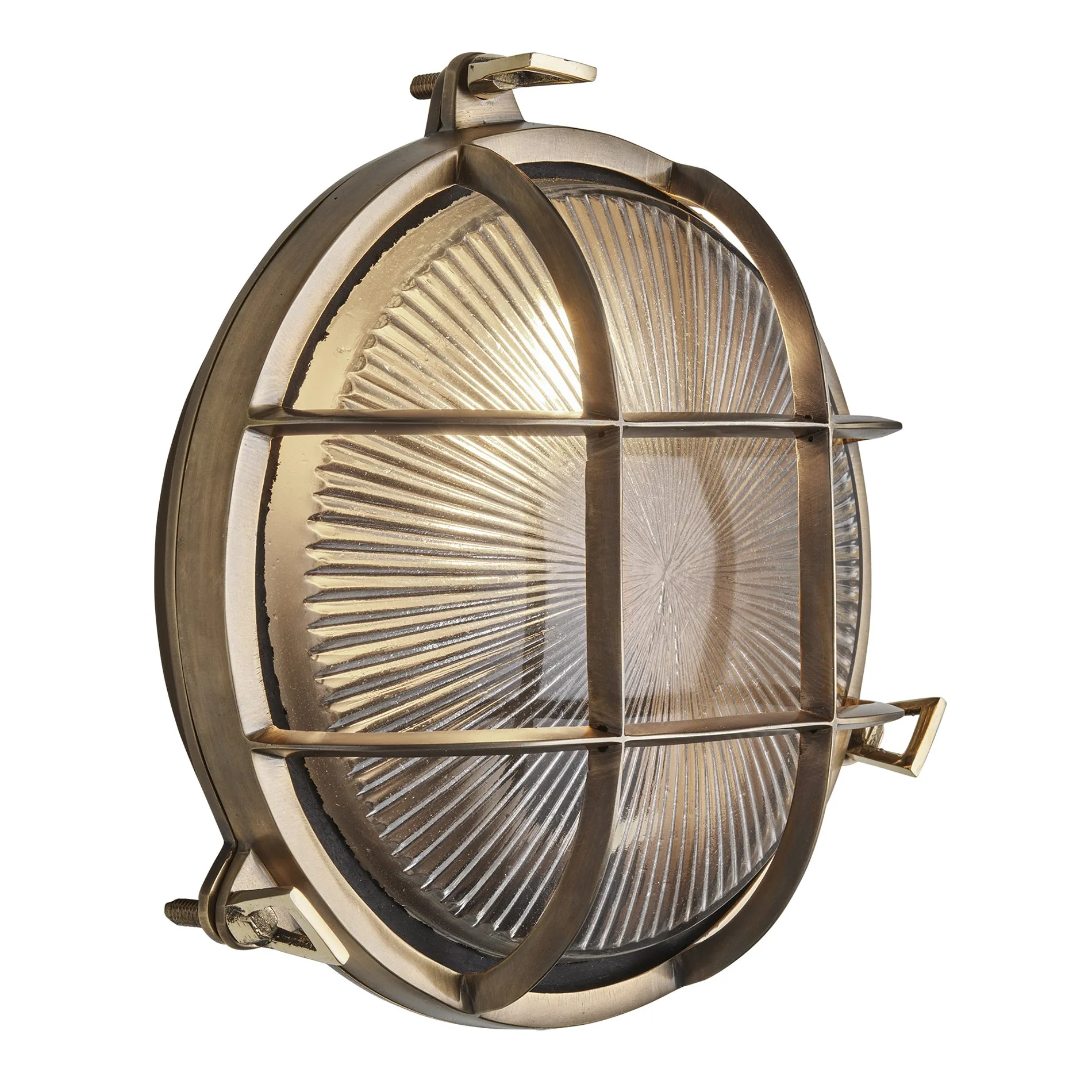 8 Inch Solid Brass Bulkhead Outdoor & Bathroom Round Wall Light with Versatile Side & Rear Wiring Options