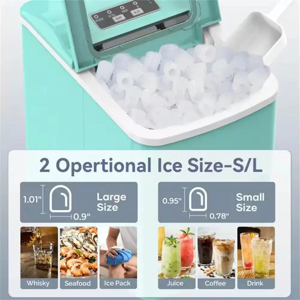 8.86 In. 26 Lbs. Daily Production Bullet Ice Portable Countertop Ice Maker, 9 Bullet Ice Cubes Ready in 8 Mins in Green