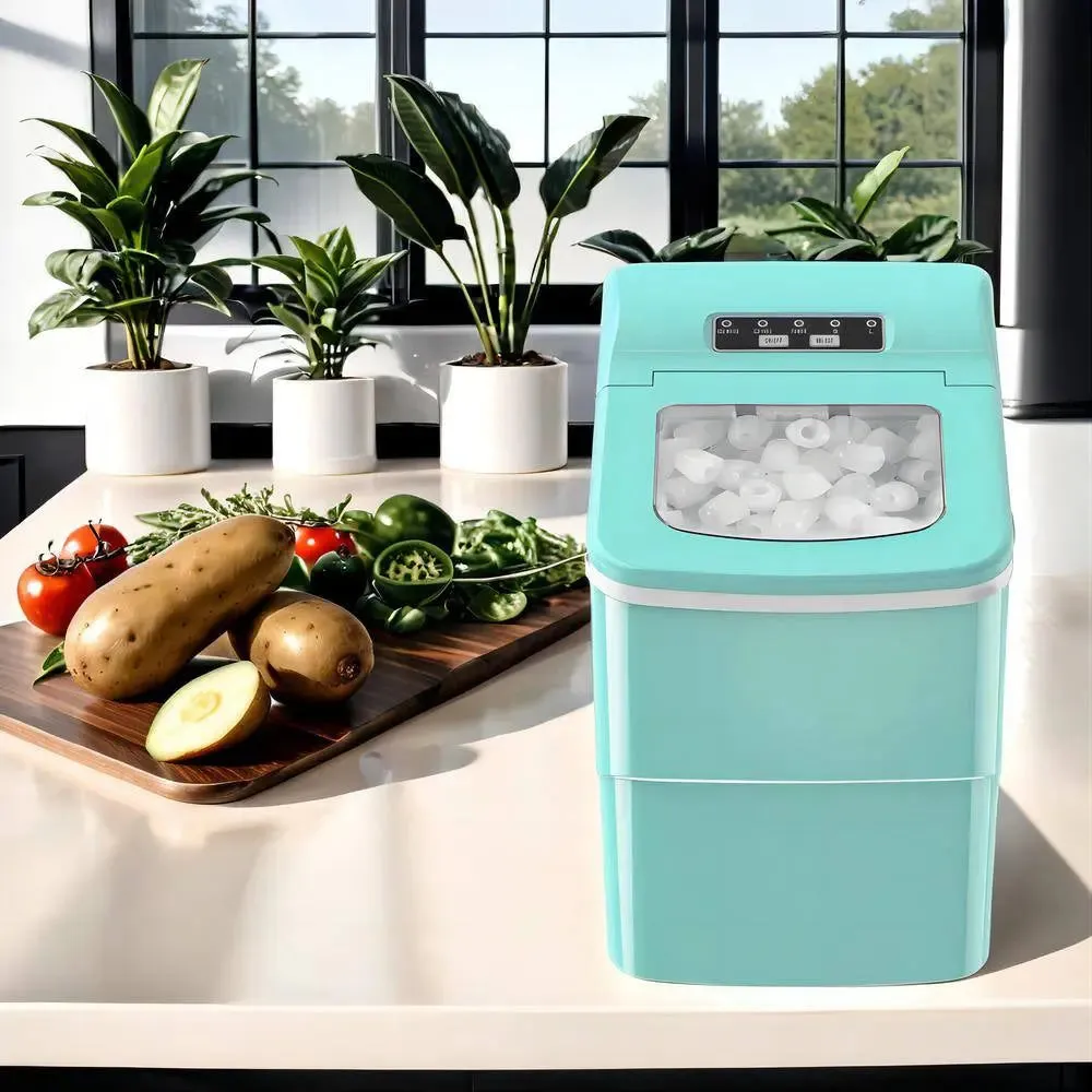 8.86 In. 26 Lbs. Daily Production Bullet Ice Portable Countertop Ice Maker, 9 Bullet Ice Cubes Ready in 8 Mins in Green
