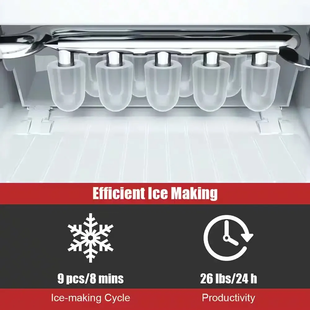 9 In. W 26 Lbs./24-Hour Countertop Portable Ice Maker Self-Cleaning Wit-Hour Scoop in Red