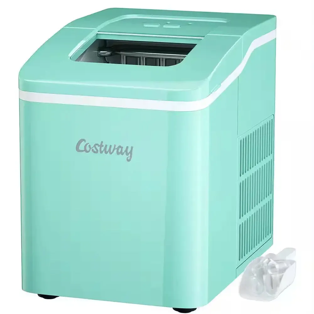 9 In. W 26 Lbs./24-Hour Countertop Portable Ice Maker Self-Cleaning Wit-Hour Scoop in Red