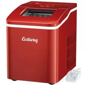 9 In. W 26 Lbs./24-Hour Countertop Portable Ice Maker Self-Cleaning Wit-Hour Scoop in Red