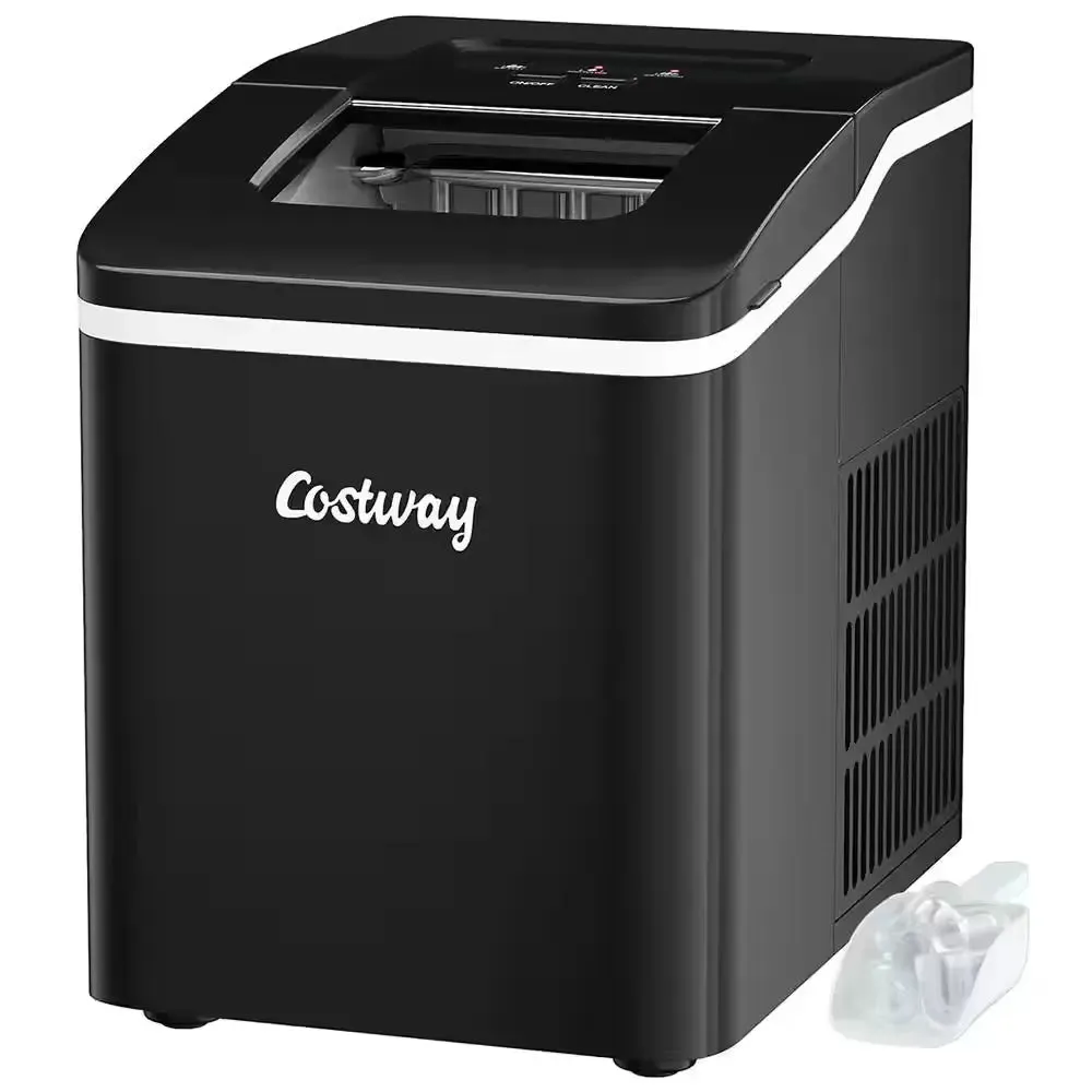 9 In. W 26 Lbs./24-Hour Countertop Portable Ice Maker Self-Cleaning Wit-Hour Scoop in Red