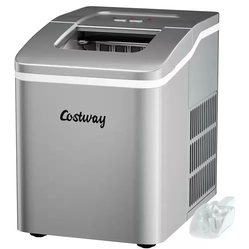 9 In. W 26 Lbs./24-Hour Countertop Portable Ice Maker Self-Cleaning Wit-Hour Scoop in Red