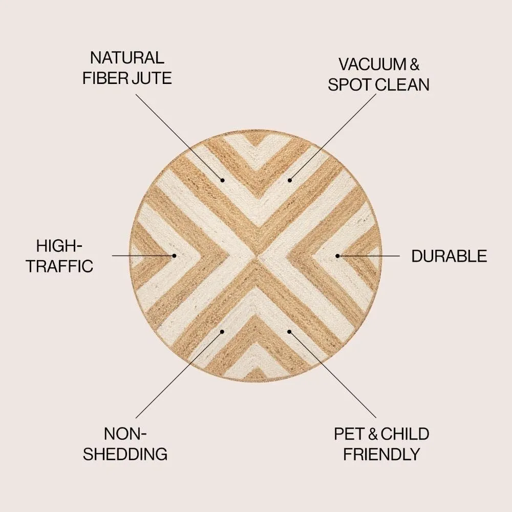 Abstract Two-tone Chevron Round Jute Area Rug