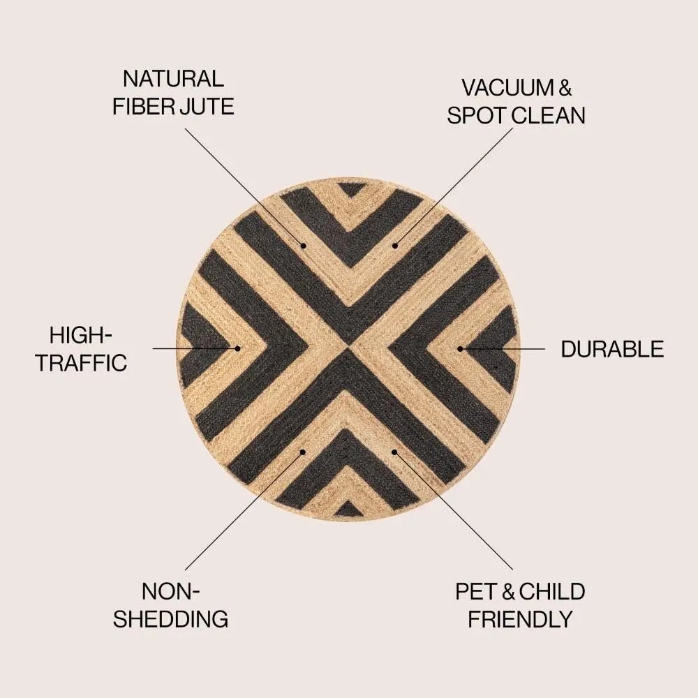 Abstract Two-tone Chevron Round Jute Area Rug