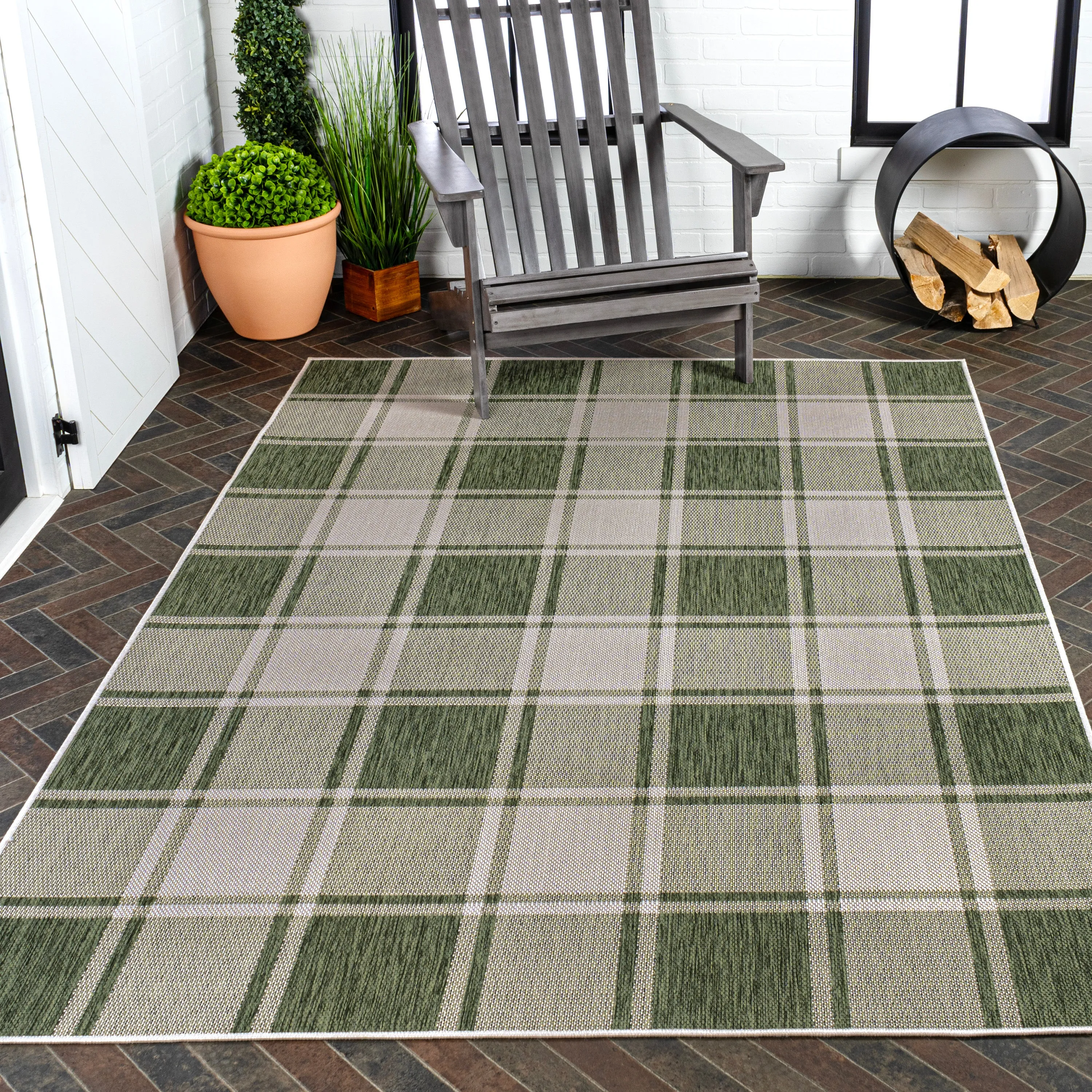 Acrylic Traditional Farmhouse Bold Gingham Indoor/Outdoor Area Rug