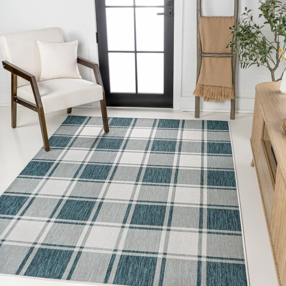 Acrylic Traditional Farmhouse Bold Gingham Indoor/Outdoor Area Rug