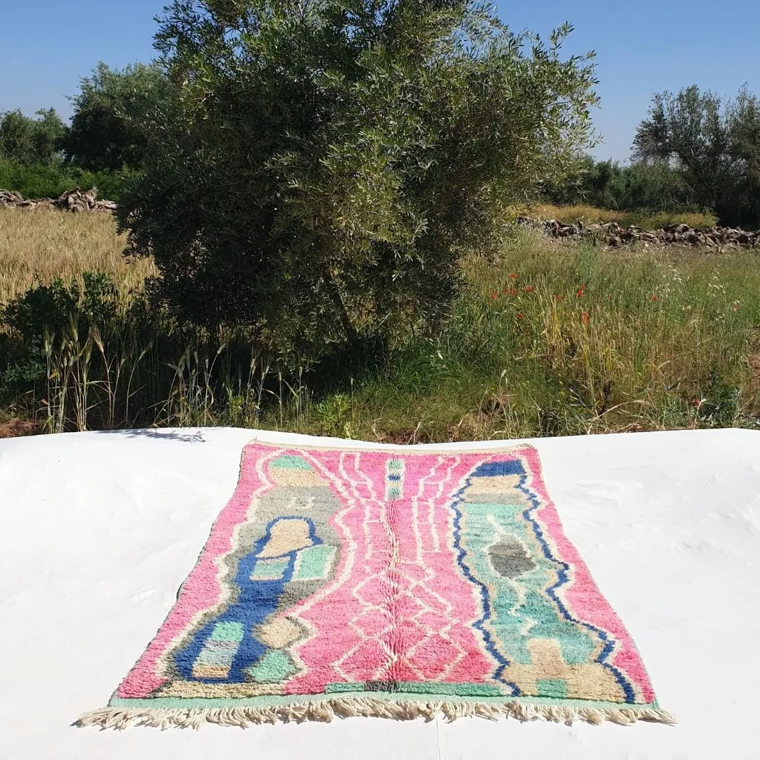 Akar - Pink Boujad Moroccan Rug 5x8 | Authentic Handwoven Berber Wool Carpet | 8'2x5'2 Ft | 2,50x1,58 m