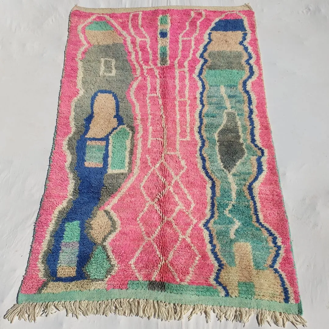 Akar - Pink Boujad Moroccan Rug 5x8 | Authentic Handwoven Berber Wool Carpet | 8'2x5'2 Ft | 2,50x1,58 m