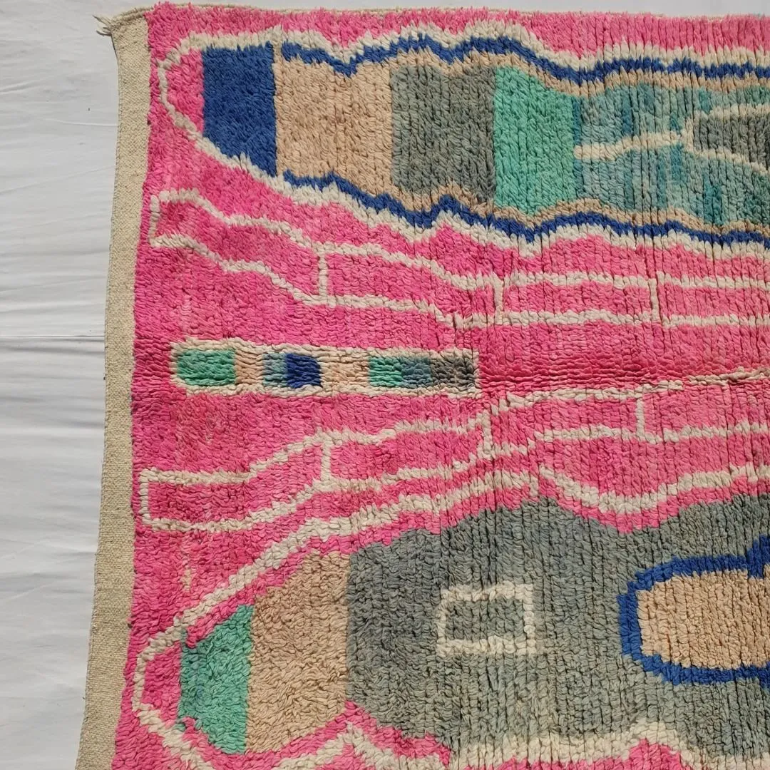 Akar - Pink Boujad Moroccan Rug 5x8 | Authentic Handwoven Berber Wool Carpet | 8'2x5'2 Ft | 2,50x1,58 m