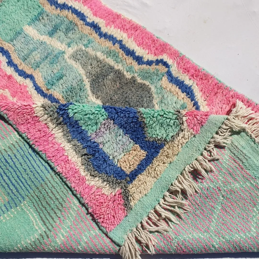 Akar - Pink Boujad Moroccan Rug 5x8 | Authentic Handwoven Berber Wool Carpet | 8'2x5'2 Ft | 2,50x1,58 m