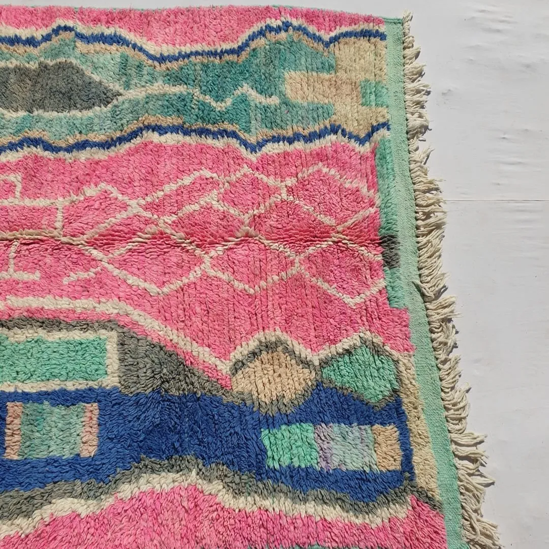 Akar - Pink Boujad Moroccan Rug 5x8 | Authentic Handwoven Berber Wool Carpet | 8'2x5'2 Ft | 2,50x1,58 m