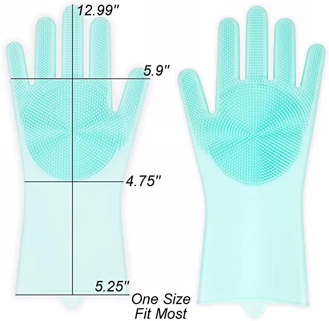 ALAZCO 1 Pair of BPA FREE Silicone Dishwashing Gloves for Kitchen Silicone Scrubbing Gloves Soft Bristles Cleaning Pet Care Washing Reusable Non-Slip & Heat Resistant