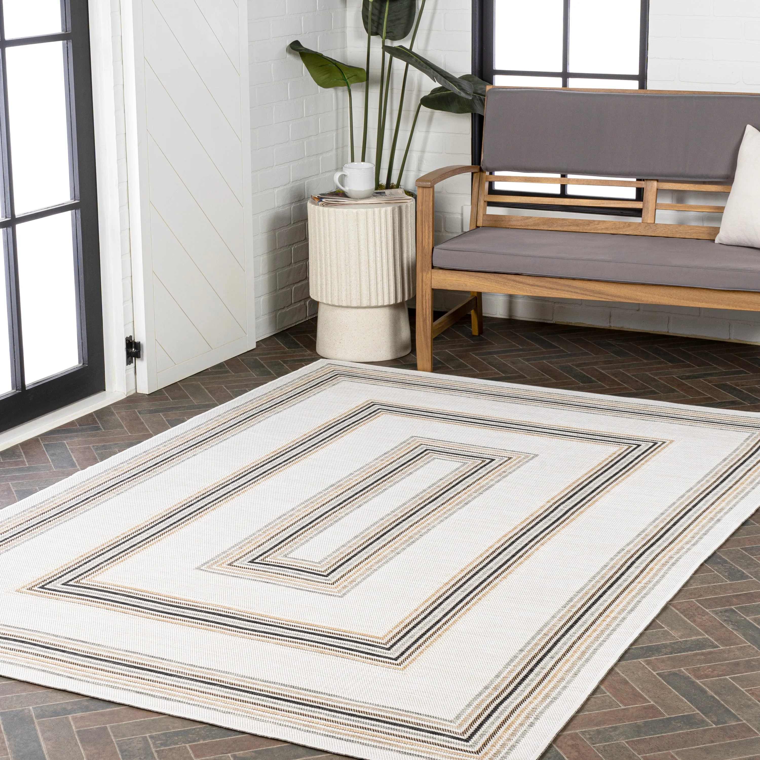 Always Classic Nautical Mitre Stripe Reversible Machine-Washable Indoor/Outdoor Area Rug