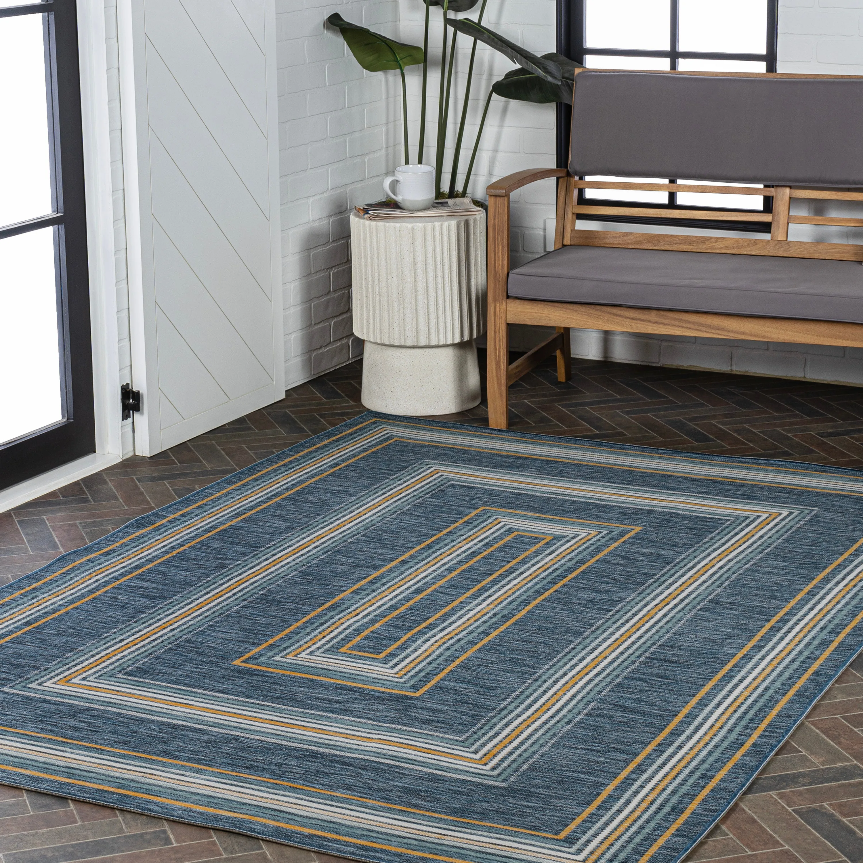 Always Classic Nautical Mitre Stripe Reversible Machine-Washable Indoor/Outdoor Area Rug