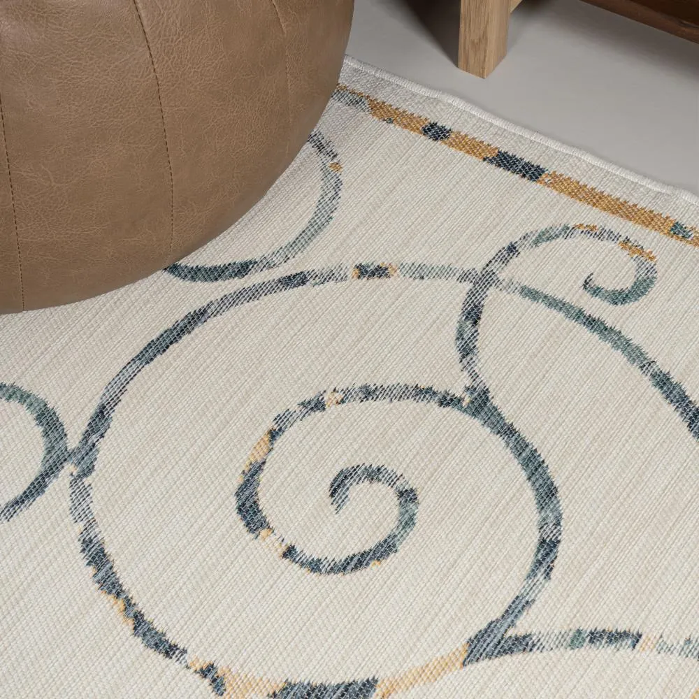 Ariadne Classic Cottage Filigree Scroll Reversible Machine-Washable Indoor/Outdoor Area Rug