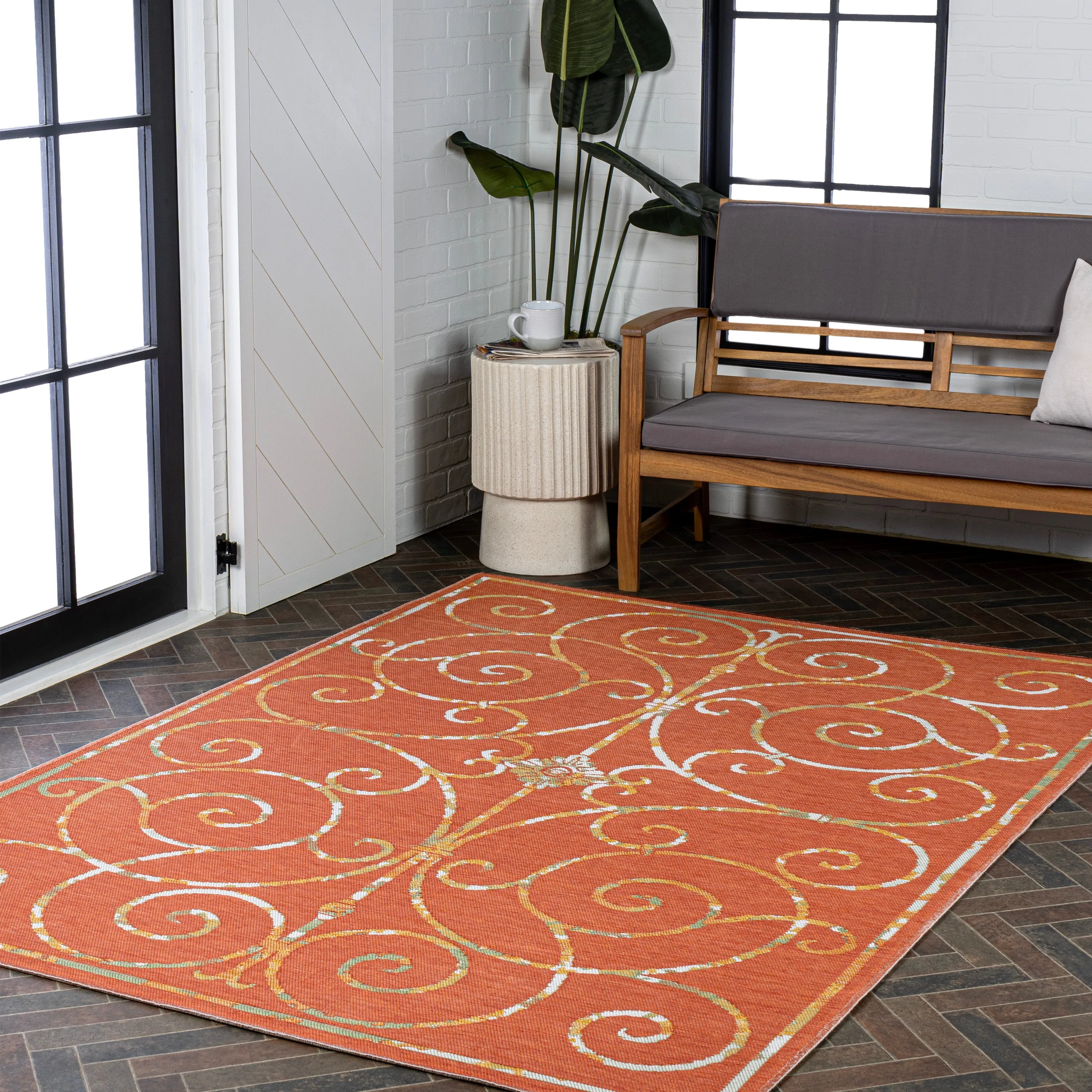 Ariadne Classic Cottage Filigree Scroll Reversible Machine-Washable Indoor/Outdoor Area Rug