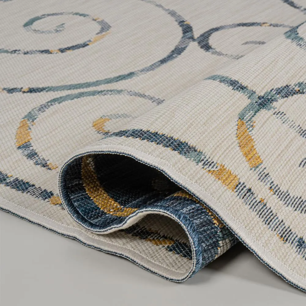 Ariadne Classic Cottage Filigree Scroll Reversible Machine-Washable Indoor/Outdoor Area Rug