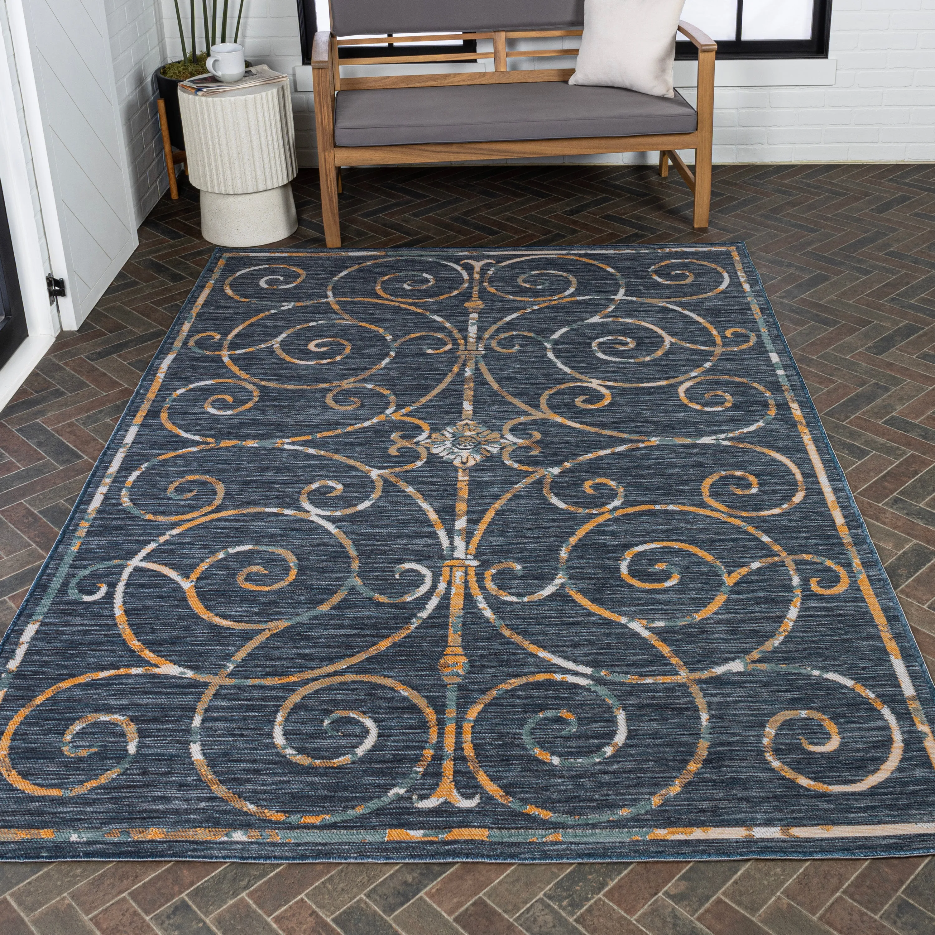 Ariadne Classic Cottage Filigree Scroll Reversible Machine-Washable Indoor/Outdoor Area Rug