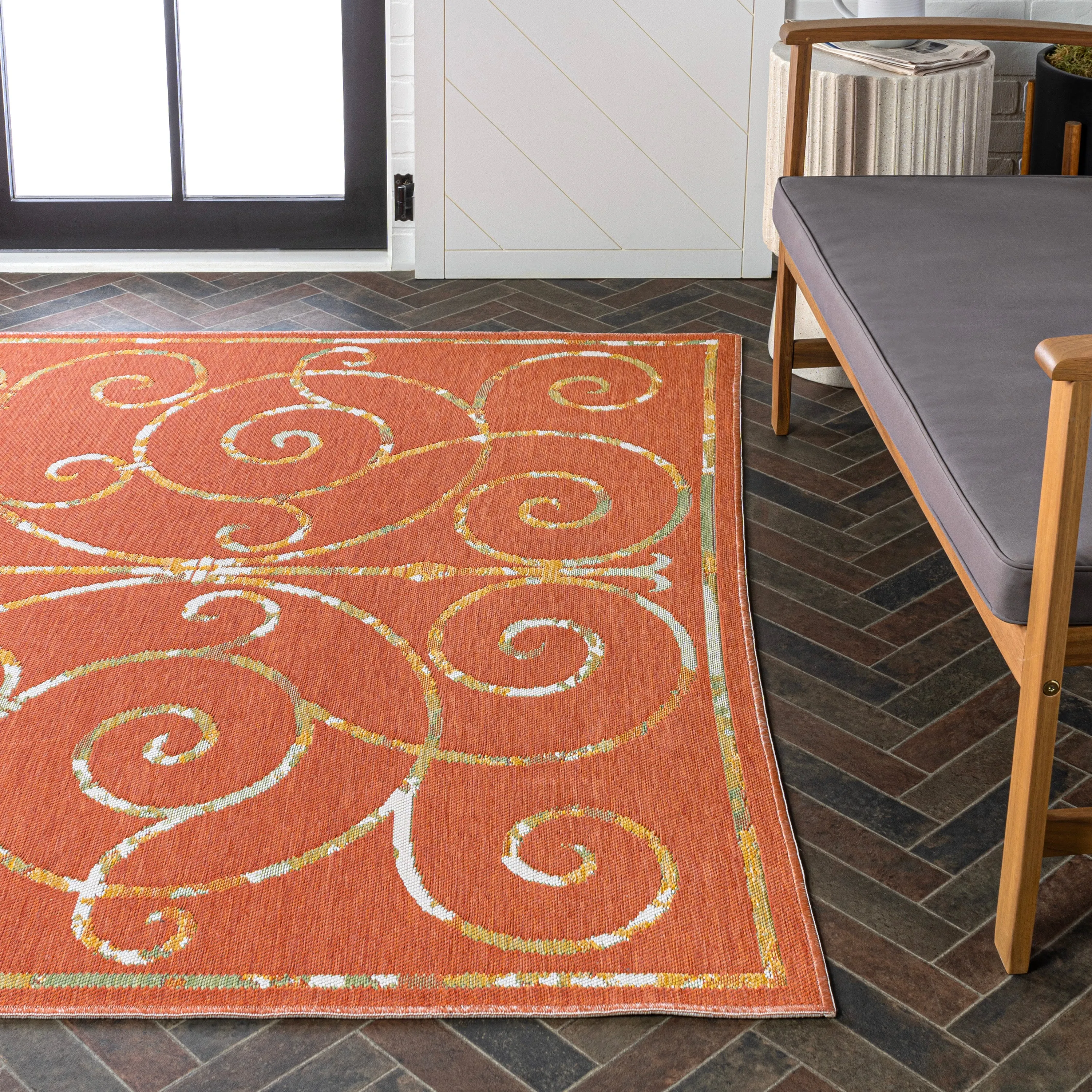 Ariadne Classic Cottage Filigree Scroll Reversible Machine-Washable Indoor/Outdoor Area Rug