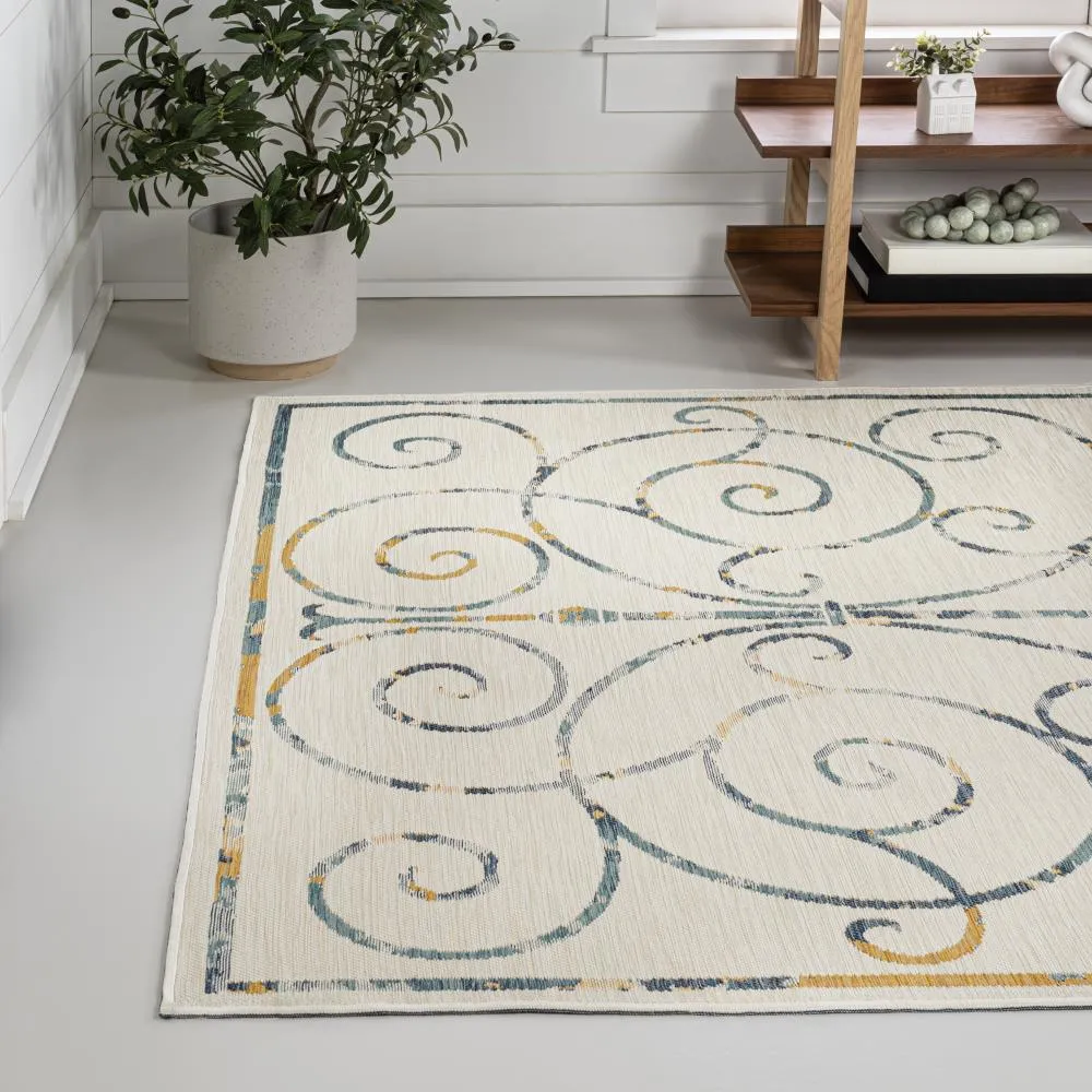 Ariadne Classic Cottage Filigree Scroll Reversible Machine-Washable Indoor/Outdoor Area Rug