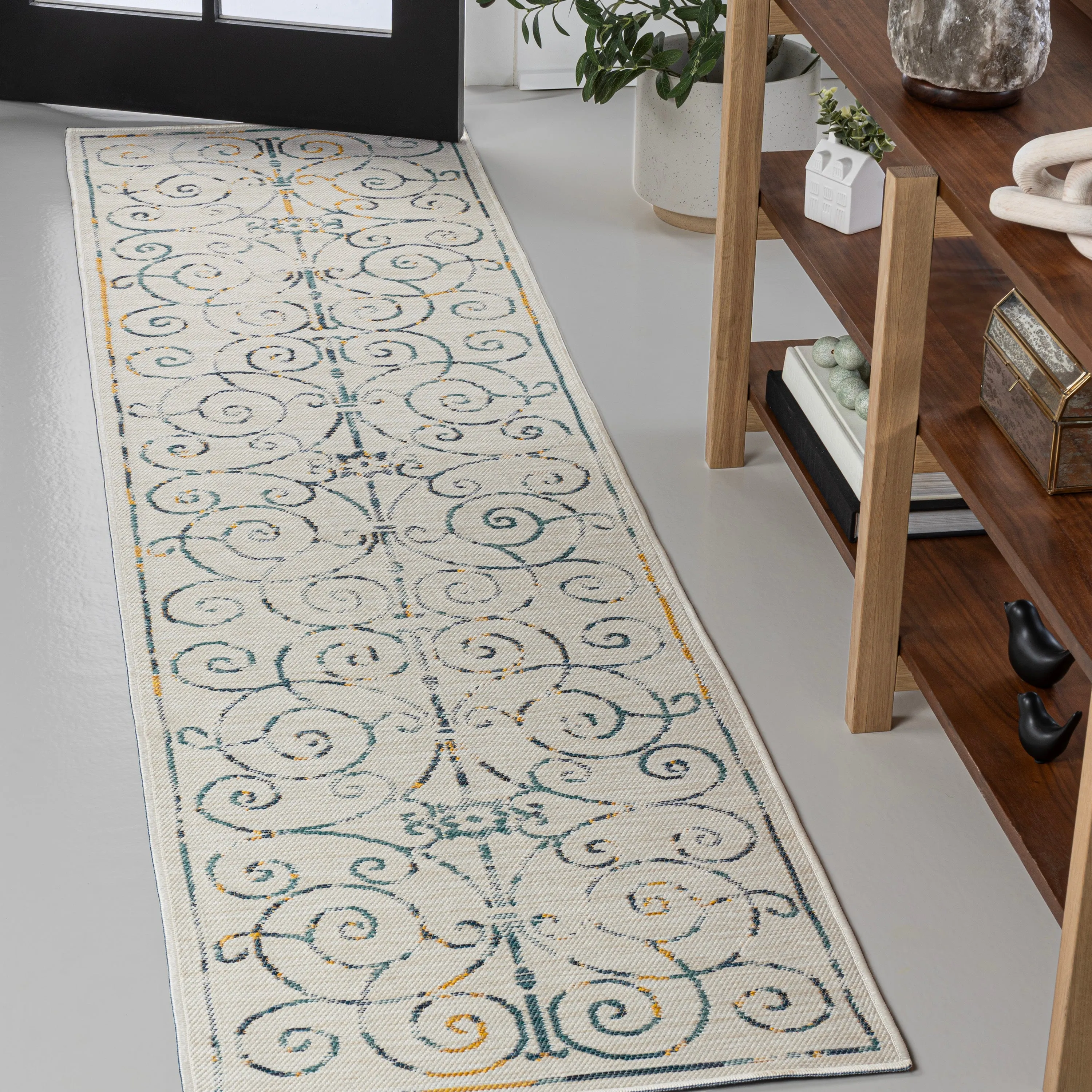 Ariadne Classic Cottage Filigree Scroll Reversible Machine-Washable Indoor/Outdoor Area Rug