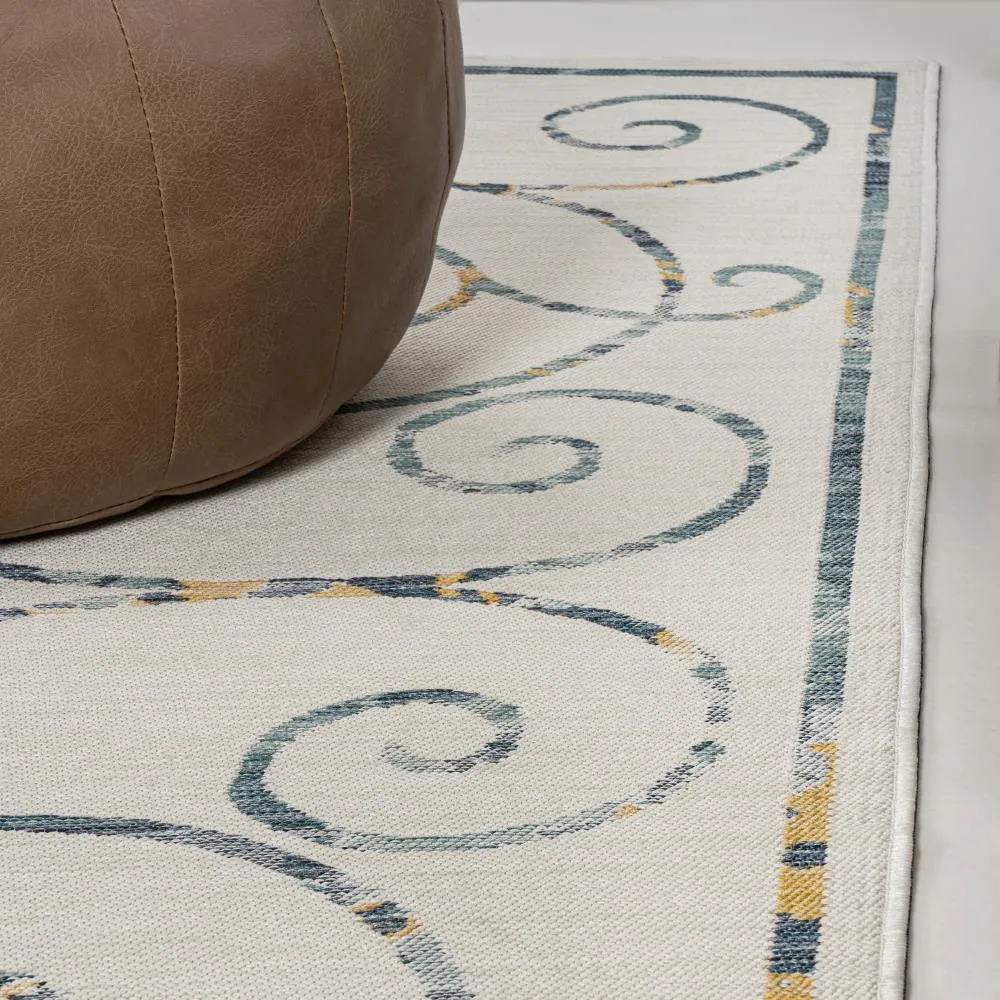 Ariadne Classic Cottage Filigree Scroll Reversible Machine-Washable Indoor/Outdoor Area Rug