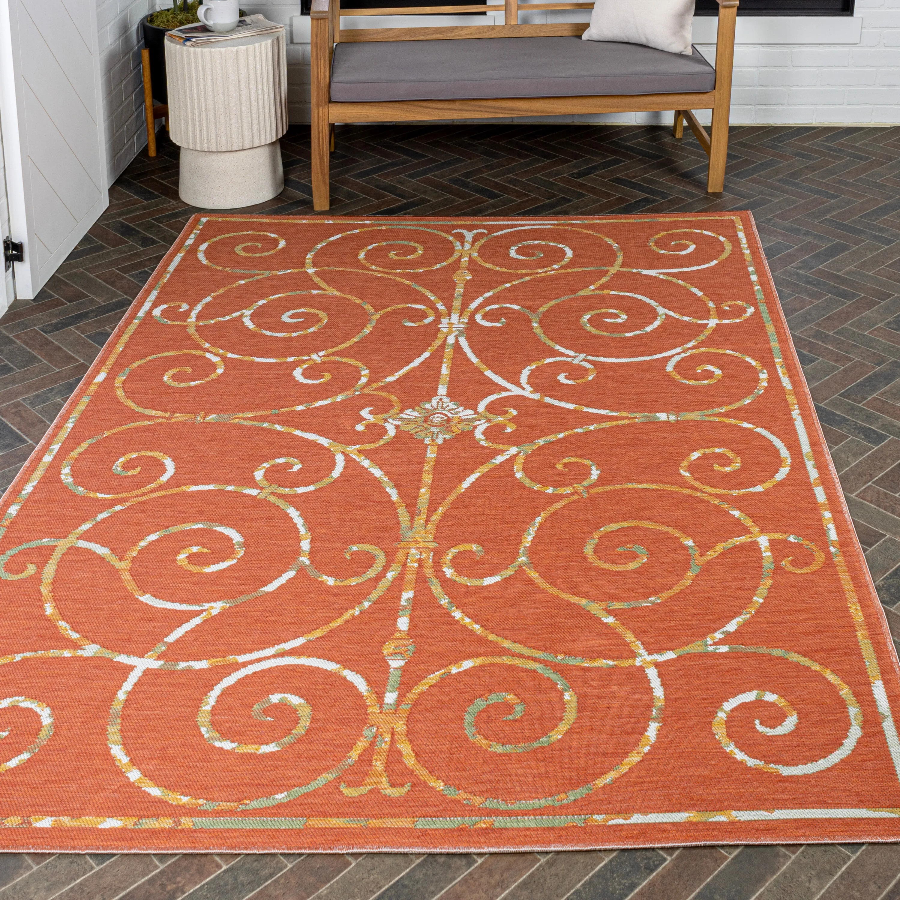 Ariadne Classic Cottage Filigree Scroll Reversible Machine-Washable Indoor/Outdoor Area Rug