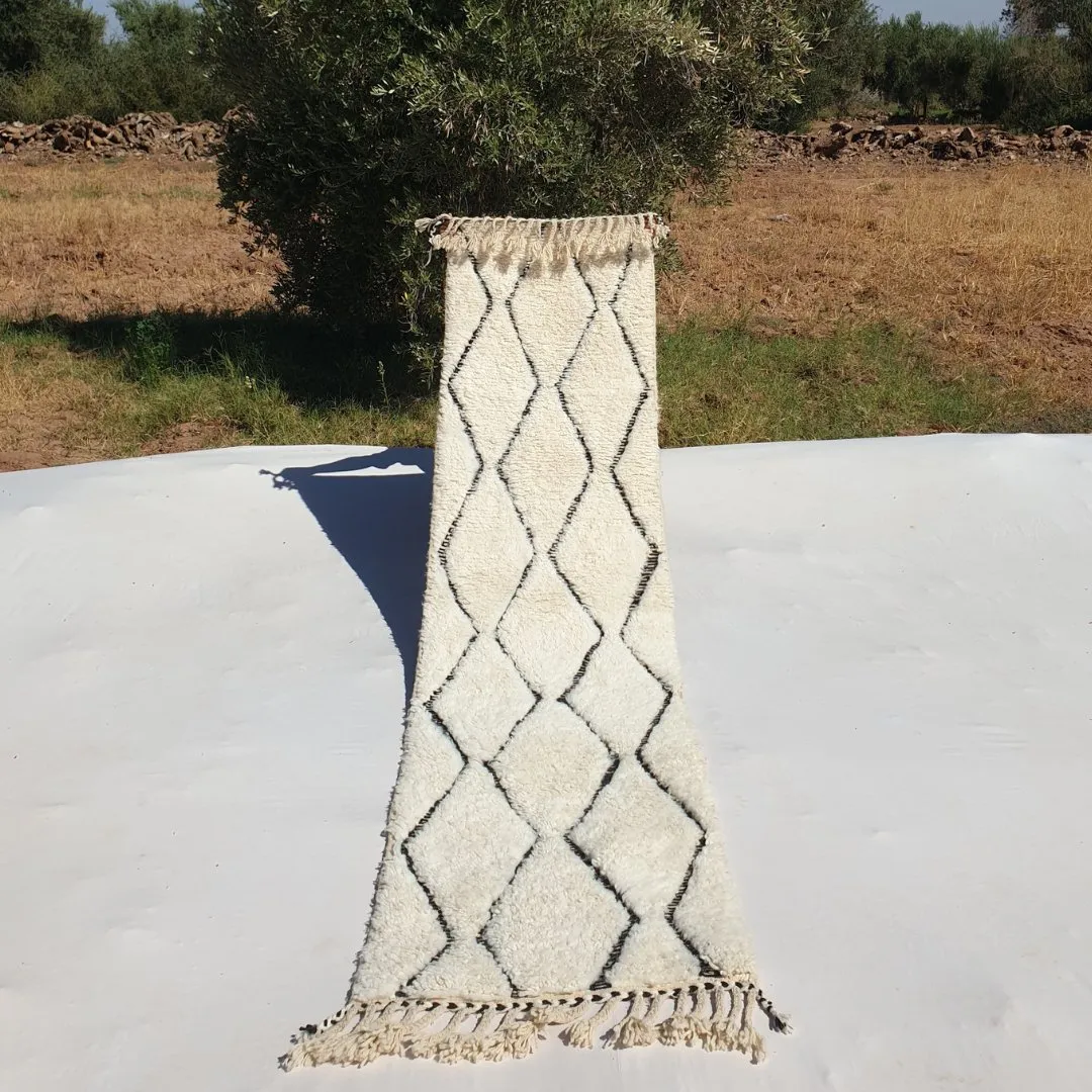 Atlas - White Moroccan Runner Rug Ultra Soft Beni Ourain | Authentic Berber Hallway runner | 2'43x9'68 ft | 74x295 cm