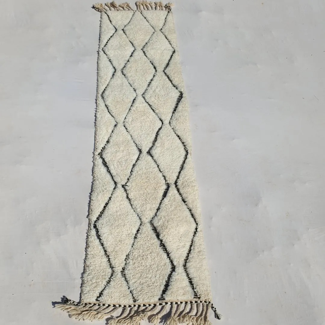 Atlas - White Moroccan Runner Rug Ultra Soft Beni Ourain | Authentic Berber Hallway runner | 2'43x9'68 ft | 74x295 cm