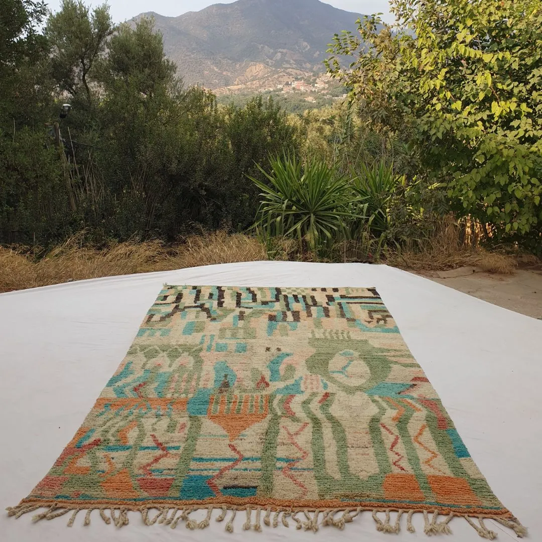Balouka - Boujad 6x10 Green & Baby Blue Moroccan Rug Berber Handmade | 6'66x10'40 Ft | 203x317 cm