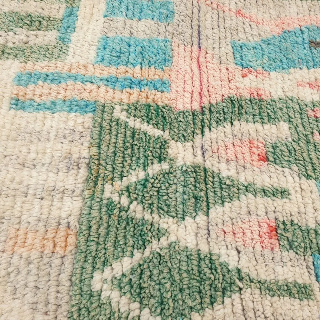 Balouka - Boujad 6x10 Green & Baby Blue Moroccan Rug Berber Handmade | 6'66x10'40 Ft | 203x317 cm