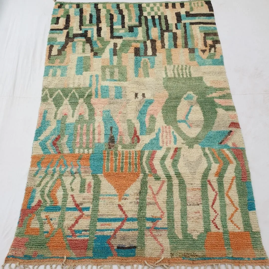 Balouka - Boujad 6x10 Green & Baby Blue Moroccan Rug Berber Handmade | 6'66x10'40 Ft | 203x317 cm
