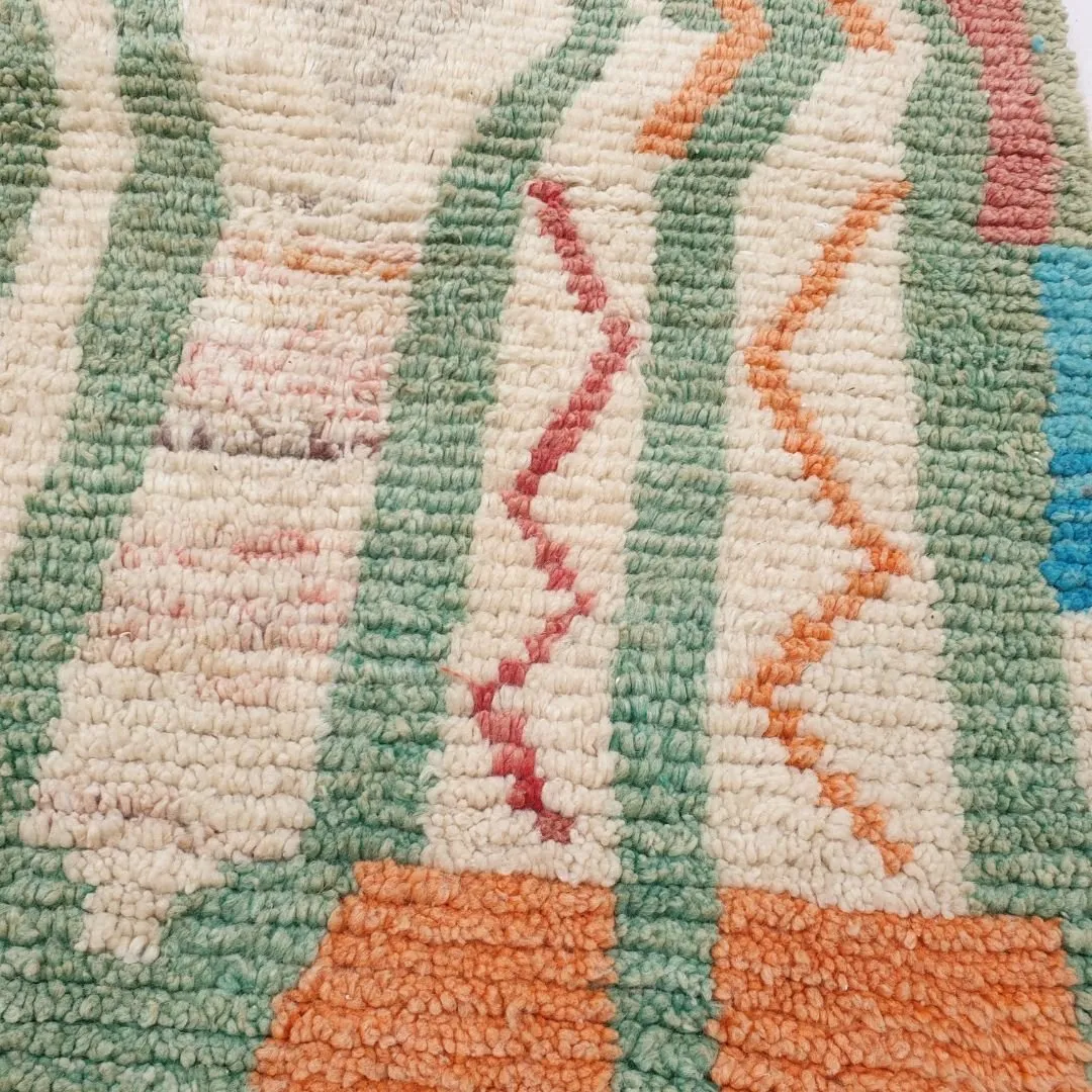 Balouka - Boujad 6x10 Green & Baby Blue Moroccan Rug Berber Handmade | 6'66x10'40 Ft | 203x317 cm