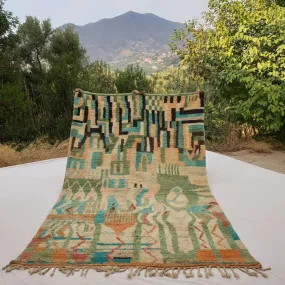 Balouka - Boujad 6x10 Green & Baby Blue Moroccan Rug Berber Handmade | 6'66x10'40 Ft | 203x317 cm