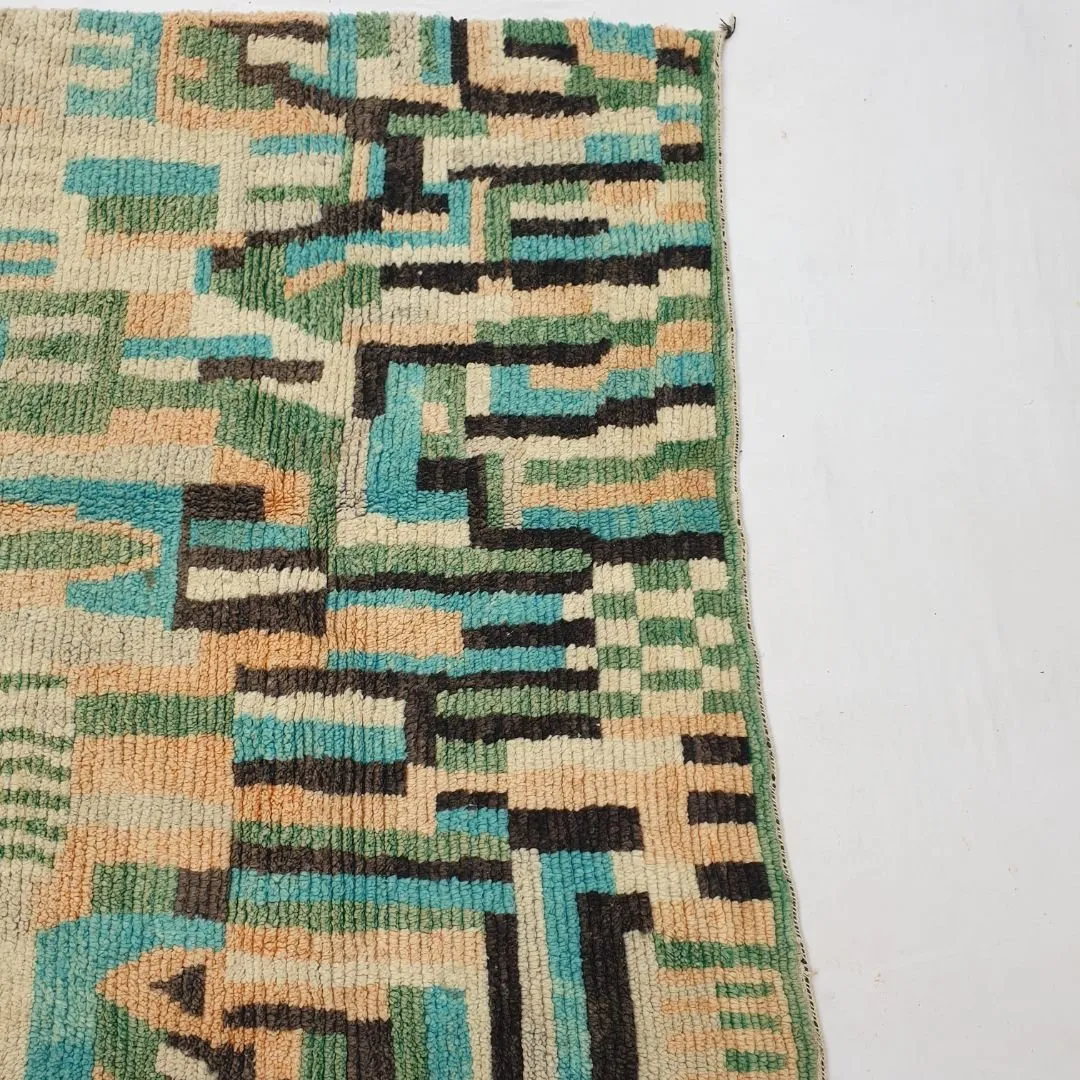 Balouka - Boujad 6x10 Green & Baby Blue Moroccan Rug Berber Handmade | 6'66x10'40 Ft | 203x317 cm