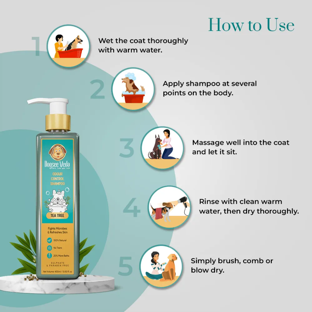 Basil Printed Leash , Aeolus Super Dry Absorption Towels and Dogsee Veda Odour Control Tea Tree Shampoo for Dogs Combo