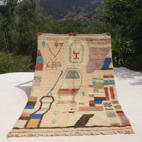 Bhatia - Beige Boujad Moroccan Rug | Authentic Berber Living room & Bedroom Rug | 4'89x8'10 Ft | 149x247 cm